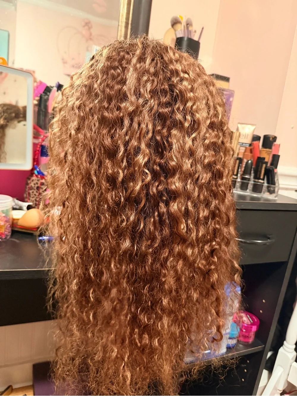 Natural Curly Lace Long Wig in Auburn Brown Precut